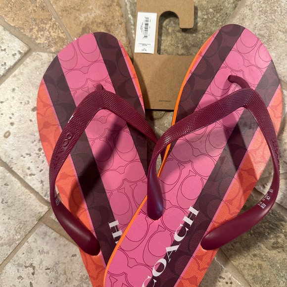 Coach Pink and Burgundy Flip Flops - Picture 2 of 3